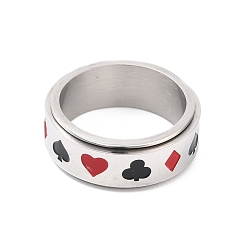 Stainless Steel Color Titanium Steel Spinner Ring, with Playing Card Pattern, Wide Band Rings for Unisex, Stainless Steel Color, 7.7mm, Inner Diameter: 17.5mm