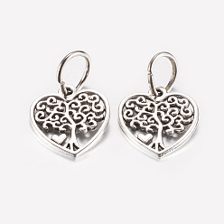 Antique Silver Tibetan Style Alloy Pendants, Hollow Heart with Tree, Antique Silver, 18.5x17x1.5mm, Hole: 7.5mm