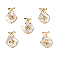 Real 18K Gold Plated Rhombus Shell Toggle Clasps, with Brass Crystal Rhinestone Findings, Real 18K Gold Plated, Rhombus Clasps: 24x20.5x5.5mm, T Clasps: 3x12.5x2.5mm, Pin: 0.7mm, Hole: 4mm