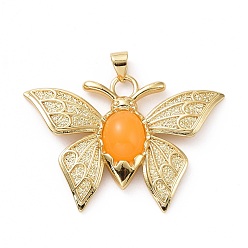 Orange Opaque Resin Pendants, Butterfly Charm, with Real 18K Gold Plated Brass Findings, Cadmium Free & Lead Free, Real 18K Gold Plated, Orange, 27x39.5x6mm, Hole: 3.5x4mm