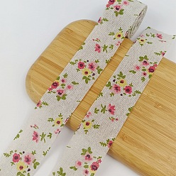 Flower 40M Cotton Linen Printed Ribbons, Garment Accessories, Flat, Flower, 1-5/8 inch(40mm), about 43.74 Yards(40m)/Roll