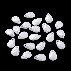 White Opaque Acrylic Charms, Faceted, Teardrop Charms, White, 13x8x3mm, Hole: 1.4mm