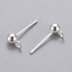 Silver 304 Stainless Steel Stud Earring Findings, with Loop, Round, Silver, 15x7x4mm, Hole: 1.7mm, Pin: 0.8mm