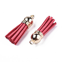 Salmon Faux Suede Tassel Pendant Decorations, with CCB Plastic Cord Ends, Light Gold, Salmon, 33~35x10mm, Hole: 2.5mm