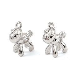 Платина Латунные микропаве прозрачные кубические циркониевые подвески, собачий шарм, платина, 14x11.5x5 мм, отверстие : 1.4 мм