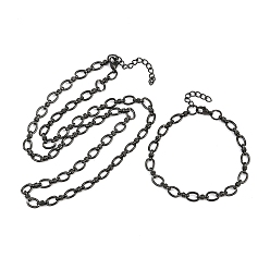 Черный 304 Наборы ювелирных украшений из цепочек и ожерелий из нержавеющей стали, с карабин-лобстерами , ионное покрытие (ip), чёрные, 570 мм