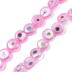 Ярко-Розовый Ручной сглаза бусины бисер нитей, плоско-круглые, ярко-розовый, 6x2.5 мм, отверстие : 0.6 мм, около 65~66 шт / нитка, 14.33~14.45'' (36.4~36.7 см)