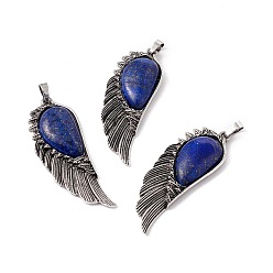 Ляпис-Лазурь Большие подвески из сплава натурального лазурита, без свинца и без кадмия, окрашенные, крыло, античное серебро, 57.5x21.5x7.5 мм, отверстие : 6x5 мм