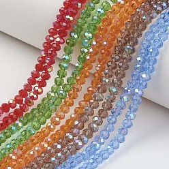 Mixed Color Electroplate Glass Beads Strands, Half Rainbow Plated, Faceted, Rondelle, Mixed Color, 6x5mm, Hole: 1mm, about 85~88pcs/strand, 16.1~16.5 inch(41~42cm)
