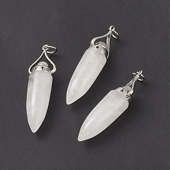 Quartz Crystal Natural Quartz Crystal Pointed Big Pendants, with Jump Ring, Bullet Charms with Platinum Plated Brass Findings, 51~52x11.7~12.3mm, Hole: 6mm