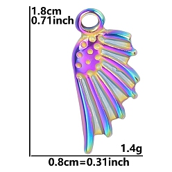 Rainbow Color Stainless Steel Pendants, Wing Charm, Rainbow Color, 18x8mm
