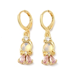 Pink Серьги в форме принцессы с опалитом и кубическим цирконием, настоящие позолоченные украшения из латуни для женщин, розовые, 16 мм, штифты : 31~32 мм
