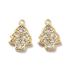 Real 18K Gold Plated Brass Micro Pave Cubic Zirconia Pendants, Christmas Tree, Real 18K Gold Plated, 12x8.5x1.5mm, Hole: 1mm