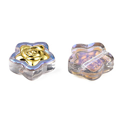 Thistle Electroplate Transparent Glass Beads, with Golden Plated Brass Findings, AB Color, Star with Flower, Thistle, 14x14.5x5.5mm, Hole: 1mm