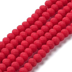 Crimson Glass Beads Strands, Faceted, Frosted, Rondelle, Crimson, 8mm, Hole: 1mm, about 65~68pcs/strand, 15.7~16.1 inch(40~41cm)