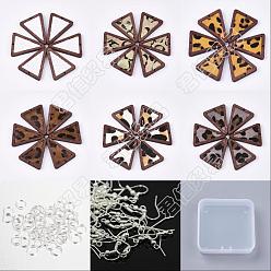 (52) Непрозрачная лаванда 12шт 6 стильные подвески из экологически чистой коровьей кожи, с крашеным деревом, треугольник с леопардовым принтом, с железными открытыми кольцами для прыжков и крючками для серег, разноцветные, 6~35x6~27x4 мм, отверстие : 1.2~2 мм, 2 шт / стиль