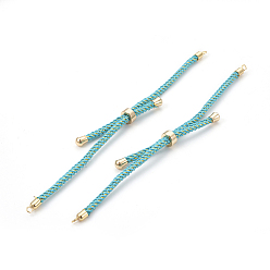 Cyan Adjustable Nylon Cord Slider Bracelet Making, with Brass Findings, Long-Lasting Plated, Real 24K Gold Plated, Cyan, 8-5/8 inch(22cm), 2~3.5mm, Hole: 1.5mm