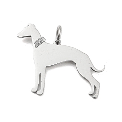 Stainless Steel Color 304 Stainless Steel Pendants, with Jump Ring and Glitter, Stamping Blank Tag, Dog Charm, Stainless Steel Color, 22.5x28.5x1mm, Hole: 4mm
