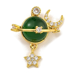Зеленый Латунные микро проложить кубического циркония подвески, cmолой, долговечный, золотые, планета, луна и звезда, зелёные, 25x22x14 мм, отверстие : 4x2 мм