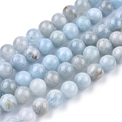 Aquamarine Natural Aquamarine Beads Strands, Round, Grade AB, 6mm, Hole: 0.7mm, about 62pcs/Strand, 15.5 inch(39cm)