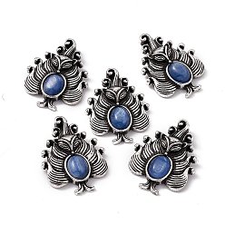 Kyanite Natural Kyanite/Cyanite/Disthene Pendants, Nine-Tailed Fox Charms, with Antique Silver Color Brass Findings, 30x23x6mm, Hole: 4x2mm