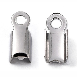 Stainless Steel Color 304 Stainless Steel Folding Crimp Ends, Fold Over Crimp Cord Ends, Stainless Steel Color, 8x2.5x2mm, Hole: 1mm