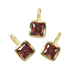 Красный Квадратные медные микро проложить кубических прелести диоксида циркония, стойки покрытие, долговечный, без кадмия и без свинца, золотые, красные, 11.5x6.5x4 мм, отверстие : 4x2.5 мм