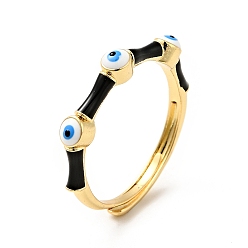 Black Enamel Evil Eye Adjustable Ring, Real 18K Gold Plated Brass Lucky Jewelry for Women, Black, US Size 7(17.3mm)