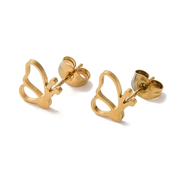 Golden Vacuum Plating 304 Stainless Steel Stud Earrings, Hollow Butterfly, Golden, 9.5x8.5mm