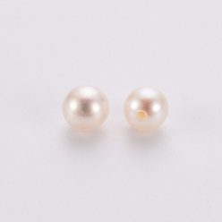 Floral White Natural Cultured Freshwater Pearl Beads, Half Drilled, Round, Floral White, 4.5~5mm, Hole: 0.8mm