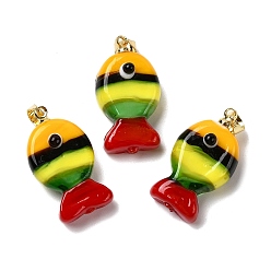 Красный Подвески лэмпворк ручной работы, рыбы прелести, с реечной накладкой из латуни с золотистым напылением, долговечный, красные, 23~23.5x12~13x8~10 мм, отверстие : 4.4x3.8 мм