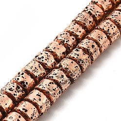 Copper Plated Electroplated Natural Lava Rock Beads Strands, Column, Copper Plated, 6x8.5mm, Hole: 1mm, about 64~66pcs/strand, 15.16~15.35 inch(38.5~39.7cm)