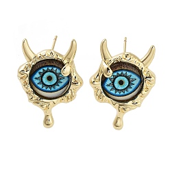 Темно-Голубой Серьги-гвоздики из латуни с покрытием в виде стойки, со стеклом, без кадмия и без свинца, долговечный, реальный 18 k позолоченный, глубокое синее небо, 27.5x20 мм