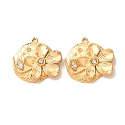 Crystal 304 Stainless Steel with Rhinestone Pendants, Flower Charms, Ion Plating(IP), Golden, Crystal, 23x24x4mm, Hole: 1.3mm