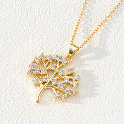 Clear 18K Gold Plated Tree of Life Pendant Necklace with CZ Stones Circle Cutout, Clear, size 1