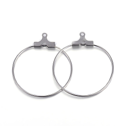 Stainless Steel Color 304 Stainless Steel Pendants, Hoop Earring Findings, Ring, Stainless Steel Color, 29~30x26.5x1.5mm, 21 Gauge, Hole: 1mm, Inner Size: 22x25mm, Pin: 0.7mm