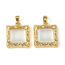 Real 18K Gold Plated Brass Pave Shell Pendants, Square Charms, Real 18K Gold Plated, 17.5x15.5x3.5mm, Hole: 4x2.5mm