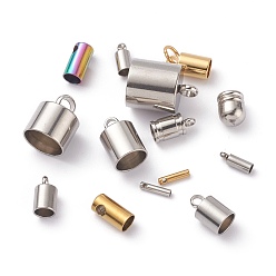 Mixed Color Stainless Steel Cord Ends, End Caps, Mixed Color, 7~15x2.5~11mm, Hole: 1~3mm, Inner Diameter: 2~10mm