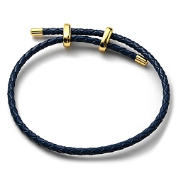 Prussian Blue Leather Braided Cord Bracelets, Adjustable Bracelet, Prussian Blue, Inner Diameter: 5/8~2-7/8 inch(1.5~7.3cm)