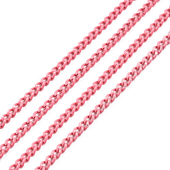 Pink Electrophoresis Iron Twisted Chains, Unwelded, with Spool, Bright Color, Oval, Pink, 3x2.2x0.6mm