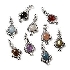 Mixed Stone Natural Mixed Gemstone Pendants, Teardrop Charms with Rack Plating Platinum Tone Brass Findings, Cadmium Free & Lead Free, 30x14.5x5.7mm, Hole: 2.7mm