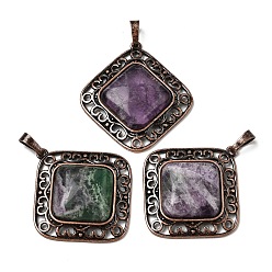 Флюорит Подвески в виде ромбов из натурального флюорита, с винтажной латунной рамкой красного медного оттенка, 39x36.5x7~8 мм, отверстие : 8.5x5 мм