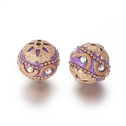Medium Purple Handmade Indonesia Beads, with Alloy Findings and Iron Chain, Round, Light Gold, Medium Purple, 20x19.5mm, Hole: 2mm