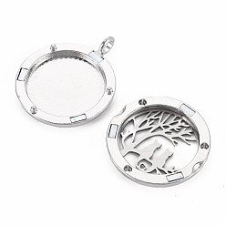 Platinum Alloy Diffuser Locket Pendants, with Stainless Steel Cover and Magnet, Magnetic, Cadmium Free & Nickel Free & Lead Free, Flat Round with Cat, Platinum, 36x30x6.5mm, Hole: 3.5mm, Inner Diameter: 23mm