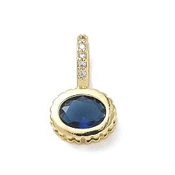 Azul Oscuro Latón pavimenta colgantes de circonio cúbico, encantos ovales, larga duración plateado, chapado en rack, sin plomo y el cadmio, real 18 k chapado en oro, azul oscuro, 17x10x7.8 mm, agujero: 5x7 mm