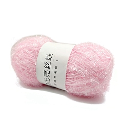 Pearl Pink Polyester Glass Silk Pastel Scrubby Yarns, Hand-knitted Korean Shiny Dishcloth Yarns, Doll Purse DIY Craft Yarn, Pearl Pink, 1mm, about 109.36 Yards(100m)/Skein