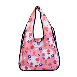 Flower Foldable Oxford Cloth Grocery Bags, Reusable Waterproof Shopping Tote Bags, with Pouch and Bag Handle, Flower, 60x37x12cm