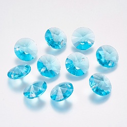 Aquamarine Faceted Glass Rhinestone Charms, Imitation Austrian Crystal, Cone, Aquamarine, 6x3mm, Hole: 1mm