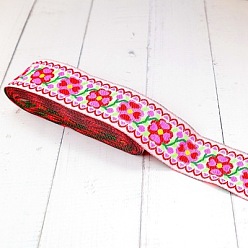 Flower 5M Ethnic Style Polycotton Embroidery Ribbon, Garment Accessories, Flat, Flower, 1-1/4 inch(33mm), about 5.47 Yards(5m)/Roll