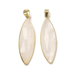 Хрусталь Ограненные подвески из натуральных кристаллов кварца, латунные подвески в виде конского глаза, без кадмия и без свинца, 42.5~43x13x6~6.5 мм, отверстие : 5.5x4 мм